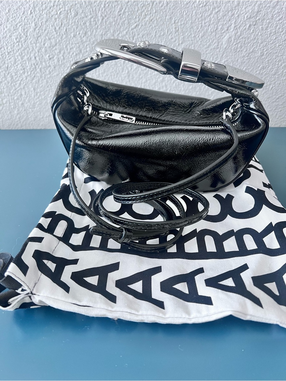 Marc Jacobs Black Patent Leather Belt Bag with Silver Hardware mini party bag - Picture 9 of 10